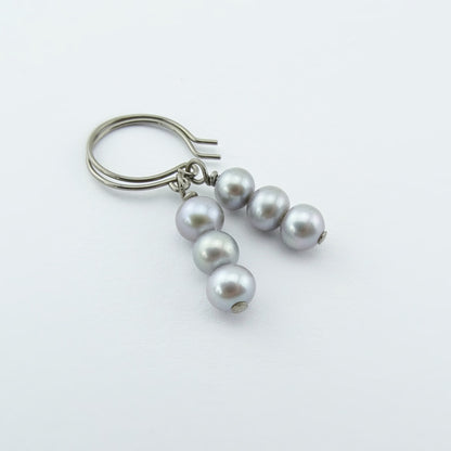 Triple Gray Pearl Niobium Earrings, Grey Freshwater Pearls Titanium Earrings, Hypoallergenic Hoop Nickel Free Earrings for Sensitive Ears