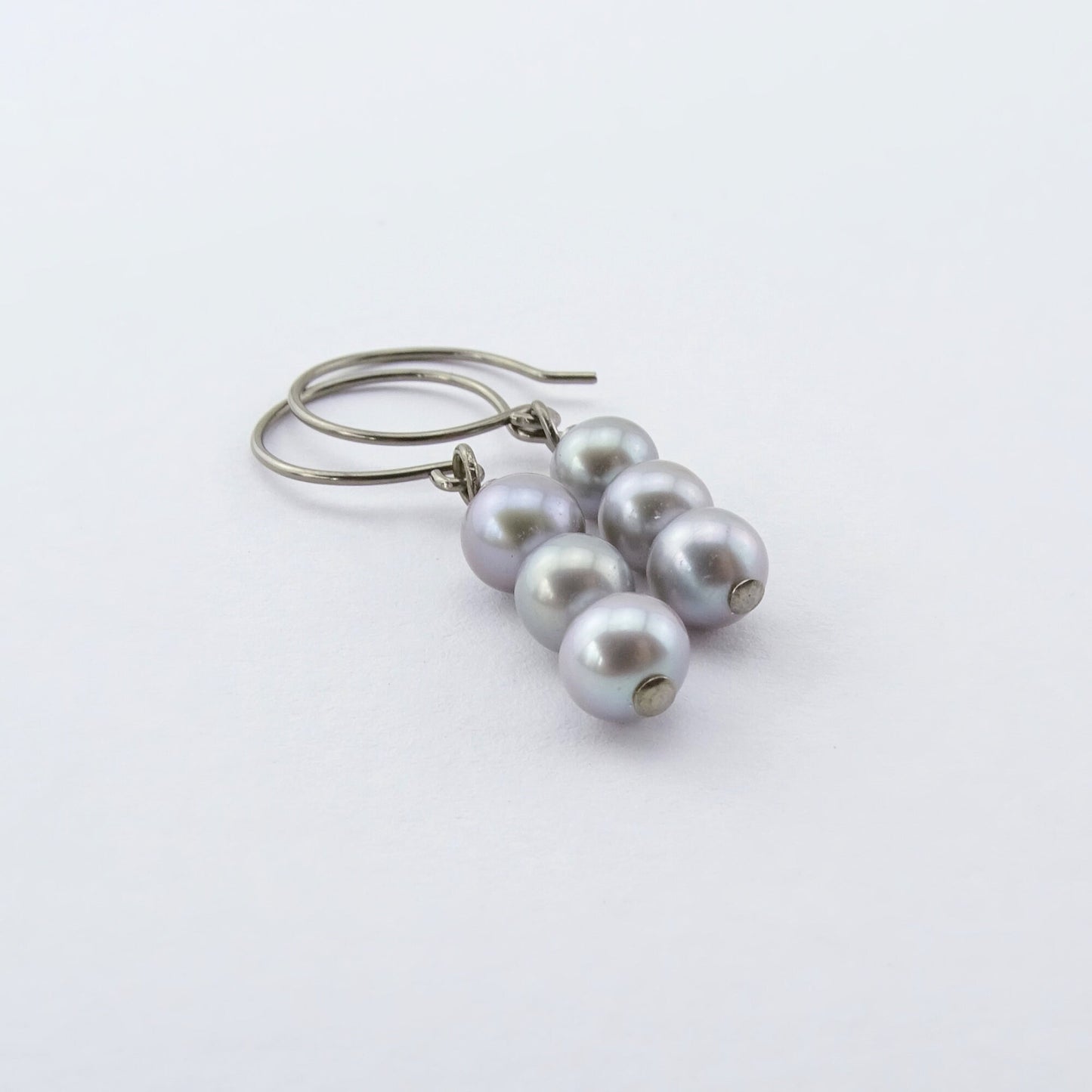 Triple Gray Pearl Niobium Earrings, Grey Freshwater Pearls Titanium Earrings, Hypoallergenic Hoop Nickel Free Earrings for Sensitive Ears