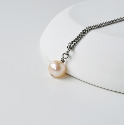 Pink Pearl Pendant Titanium Necklace, Real Pearl Necklace for Sensitive Skin, Freshwater Pearl Titanium Jewelry, Hypoallergenic Nickel Free