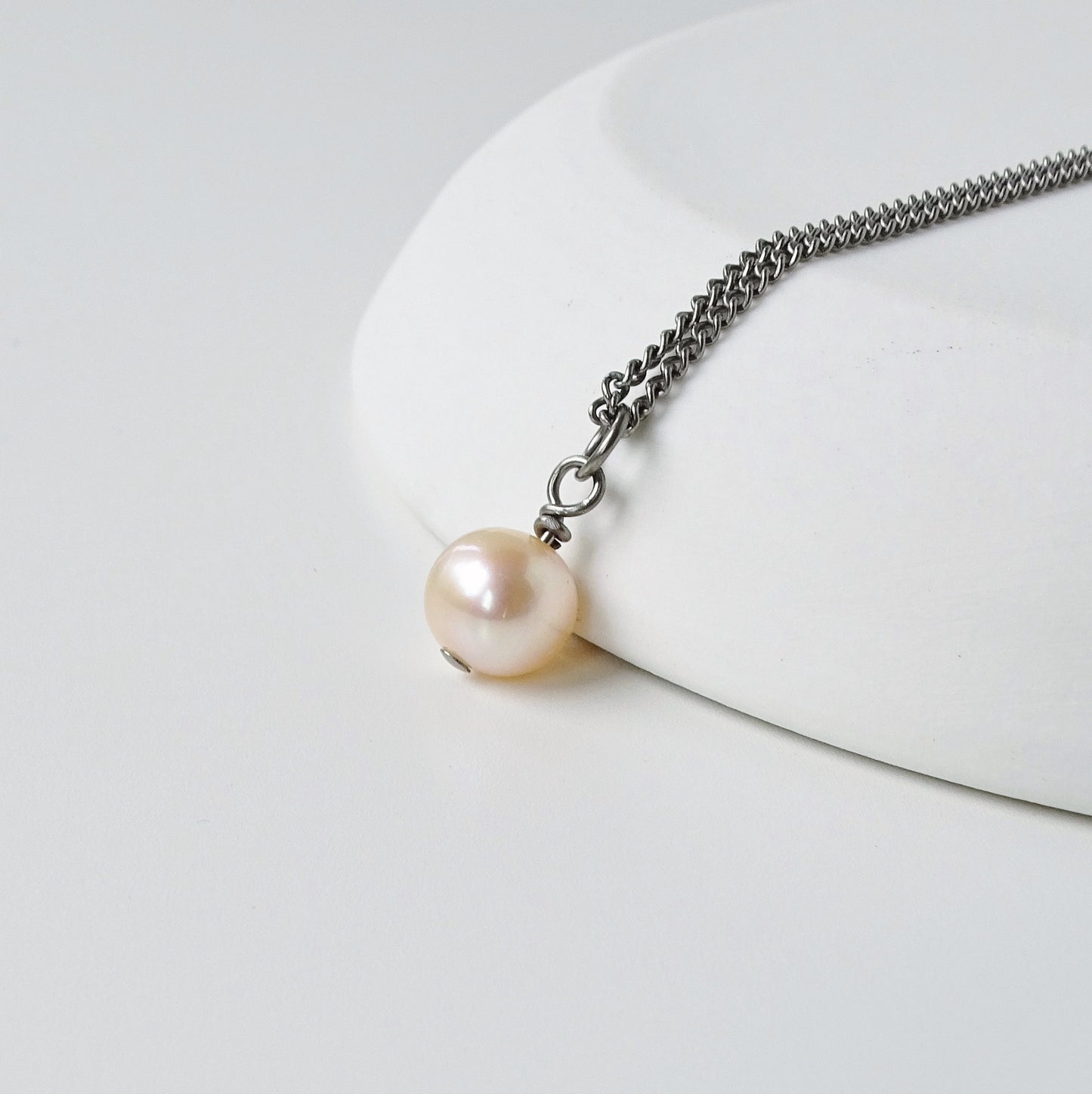 Pink Pearl Pendant Titanium Necklace, Real Pearl Necklace for Sensitive Skin, Freshwater Pearl Titanium Jewelry, Hypoallergenic Nickel Free
