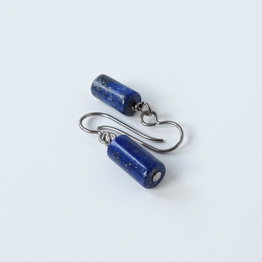 Lapis Lazuli Barrel Titanium Earrings, Dark Royal Blue Gemstone Niobium Earrings, Hypoallergenic Nickel Free  Earrings for Sensitive Ears