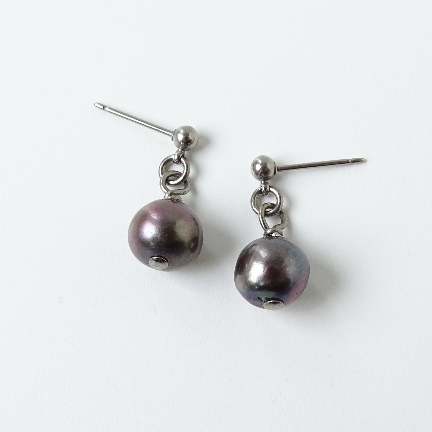 Black Pearl Dangle Ball Stud Earrings, Titanium Posts Earrings for Sensitive Ears, Freshwater Pearls Hypoallergenic Nickel Free Earrings