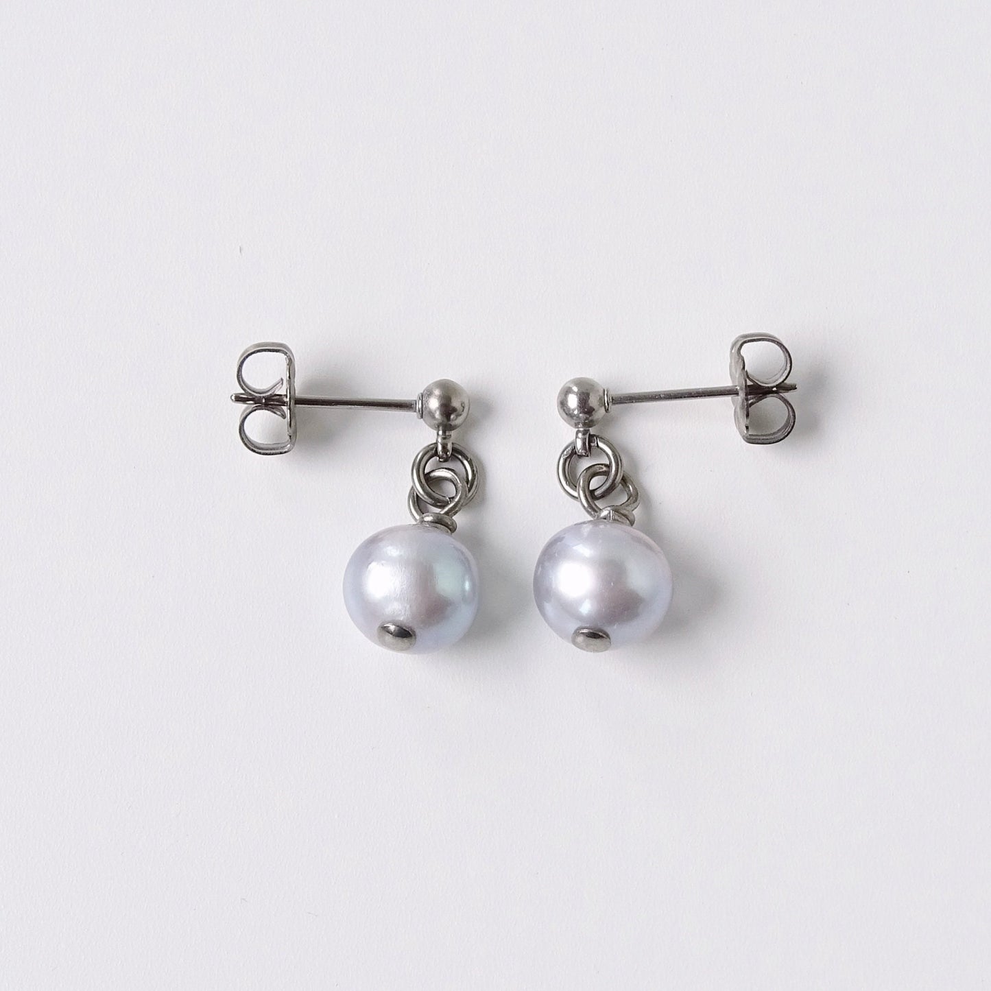 Gray Pearl Dangle Ball Stud Earrings, Titanium Posts Earrings for Sensitive Ears Freshwater Pearls Hypoallergenic Nickel Free Earrings