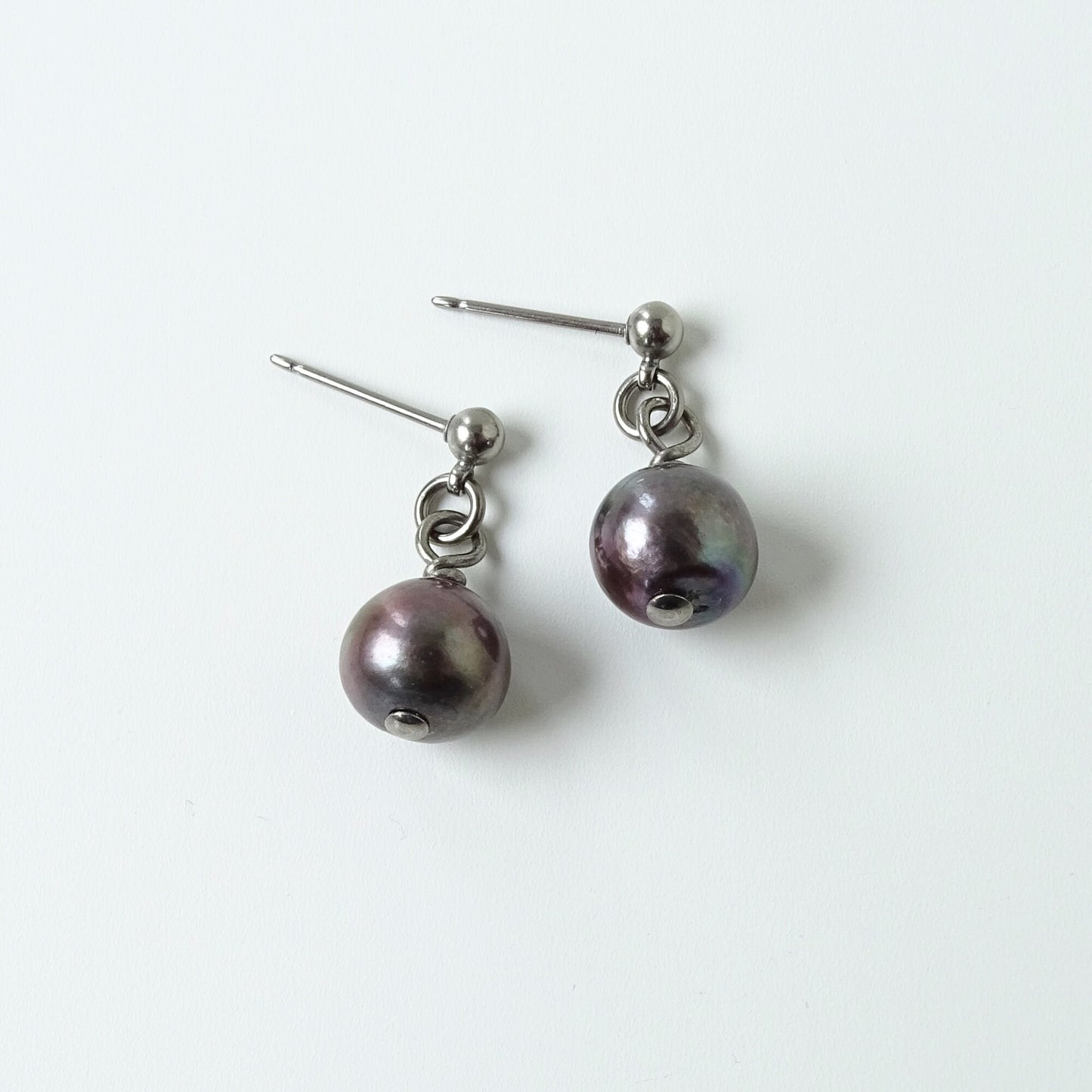 Black Pearl Dangle Ball Stud Earrings, Titanium Posts Earrings for Sensitive Ears, Freshwater Pearls Hypoallergenic Nickel Free Earrings