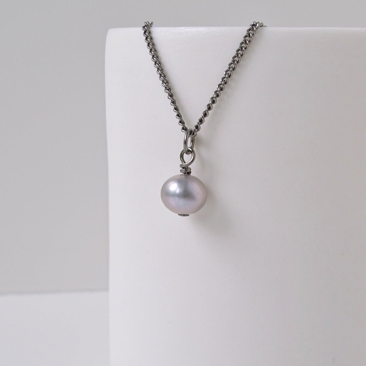 Gray Pearl Pendant Titanium Necklace, Real Pearl Necklace for Sensitive Skin, Freshwater Pearl Titanium Jewelry, Hypoallergenic Nickel Free