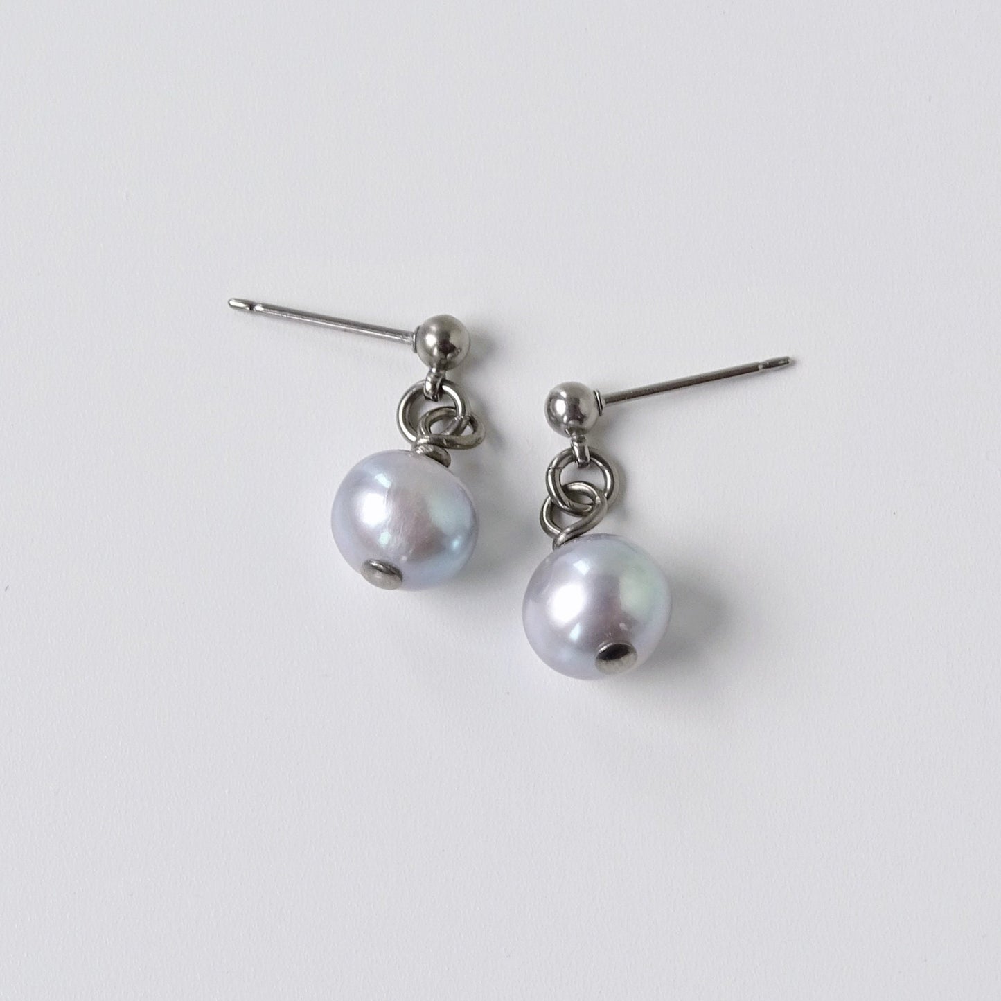 Gray Pearl Dangle Ball Stud Earrings, Titanium Posts Earrings for Sensitive Ears Freshwater Pearls Hypoallergenic Nickel Free Earrings