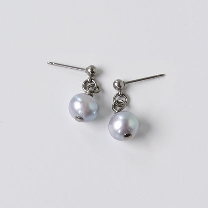 Gray Pearl Dangle Ball Stud Earrings, Titanium Posts Earrings for Sensitive Ears Freshwater Pearls Hypoallergenic Nickel Free Earrings