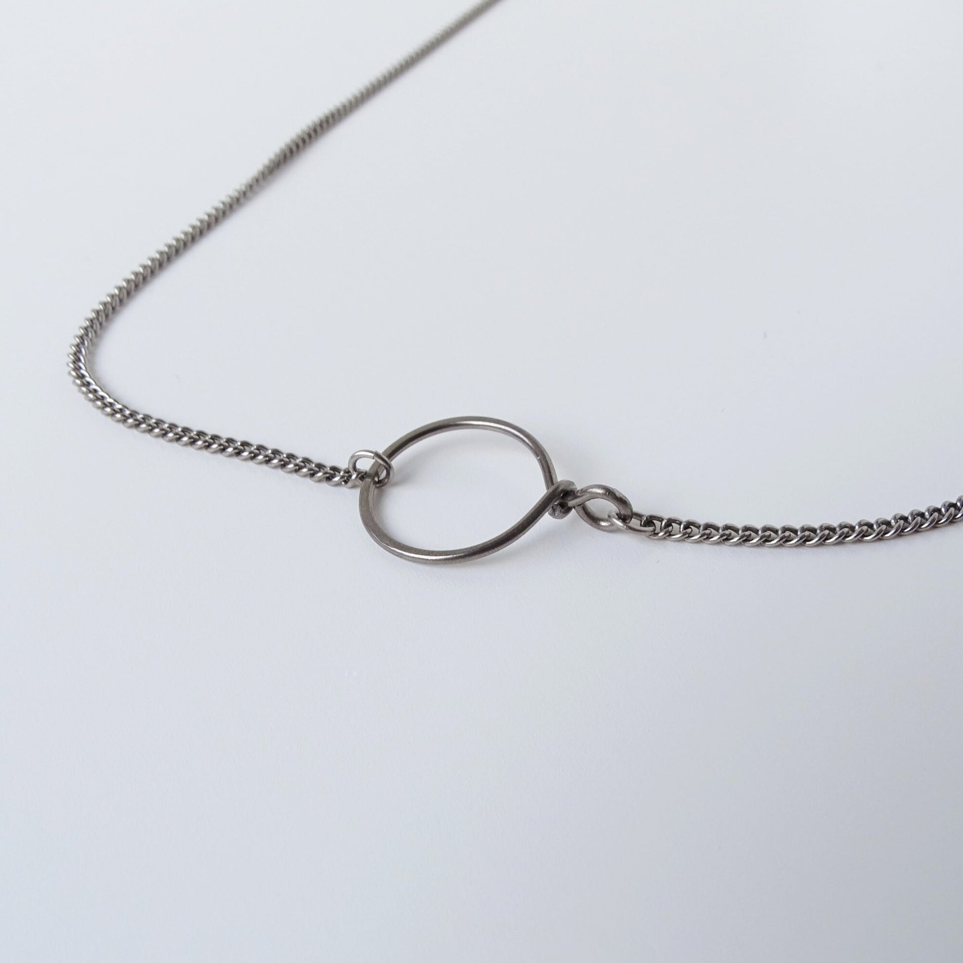 Open Circle Karma Titanium Necklace, Hammered Niobium Eternity Charm, Infinity Pendant Nickel Free Hypoallergenic Sensitive Skin Necklace