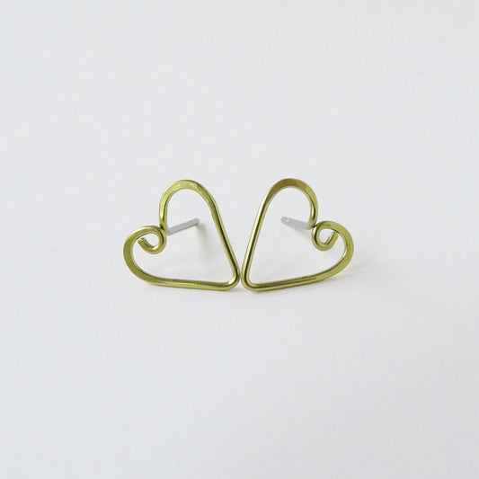 Small Heart Studs Gold Niobium Post Earrings, Swirl Love Heart Posts, Hypoallergenic Nickel Free Open Heart Stud Earrings for Sensitive Ears