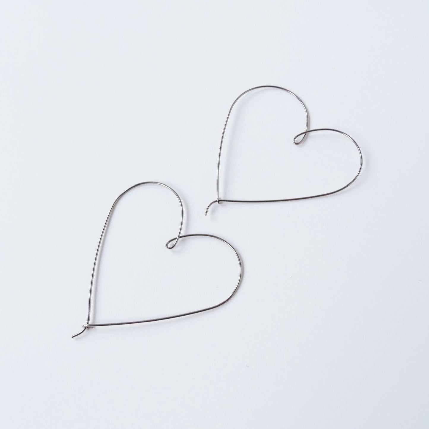 Large Heart Hoops Niobium Hoop Earrings, Silver Gray Niobium Heart Hoop Earrings, Nickel Free Hypoallergenic Earrings for Sensitive Ears