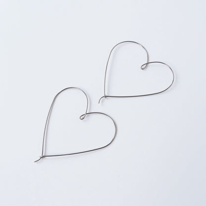 Large Heart Hoops Niobium Hoop Earrings, Silver Gray Niobium Heart Hoop Earrings, Nickel Free Hypoallergenic Earrings for Sensitive Ears