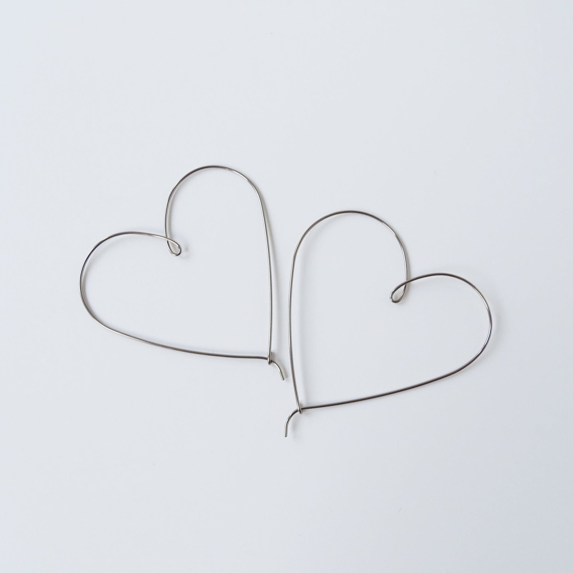 Large Heart Hoops Niobium Hoop Earrings, Silver Gray Niobium Heart Hoop Earrings, Nickel Free Hypoallergenic Earrings for Sensitive Ears