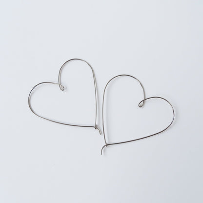 Large Heart Hoops Niobium Hoop Earrings, Silver Gray Niobium Heart Hoop Earrings, Nickel Free Hypoallergenic Earrings for Sensitive Ears