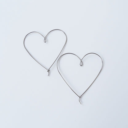 Large Heart Hoops Niobium Hoop Earrings, Silver Gray Niobium Heart Hoop Earrings, Nickel Free Hypoallergenic Earrings for Sensitive Ears