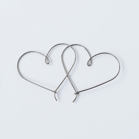 Medium Heart Hoops Niobium Hoop Earrings, Silver Gray Niobium Heart Hoop Earrings, Nickel Free Hypoallergenic Earrings for Sensitive Ears