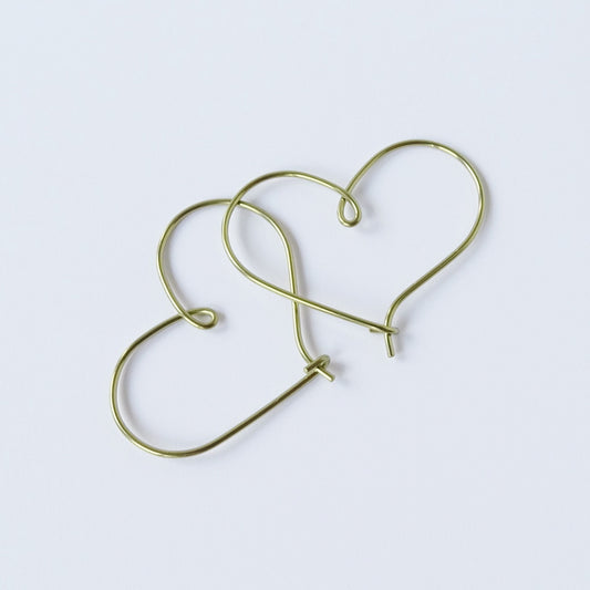 Small Heart Hoops Gold Niobium Hoop Earrings, Nickel Free Hypoallergenic Yellow Gold Anodized Niobium Heart Hoop Earrings for Sensitive Ears