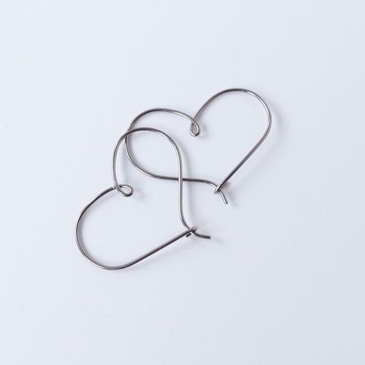 Small Heart Hoops Niobium Hoop Earrings, Silver Gray Niobium Heart Hoop Earrings, Nickel Free Hypoallergenic Earrings for Sensitive Ears