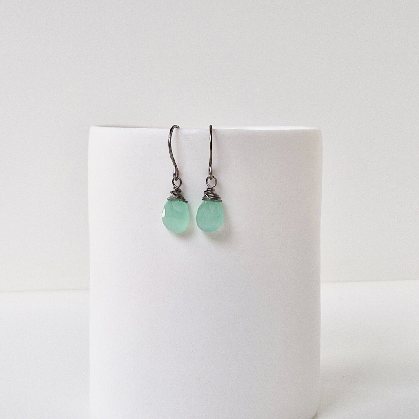 Mint Green Chalcedony Titanium Earrings