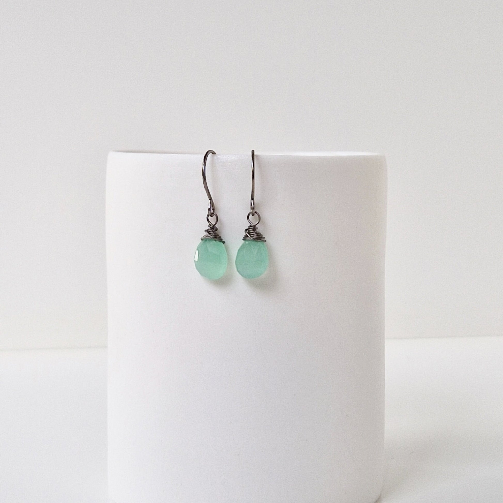 Mint Green Chalcedony Titanium Earrings