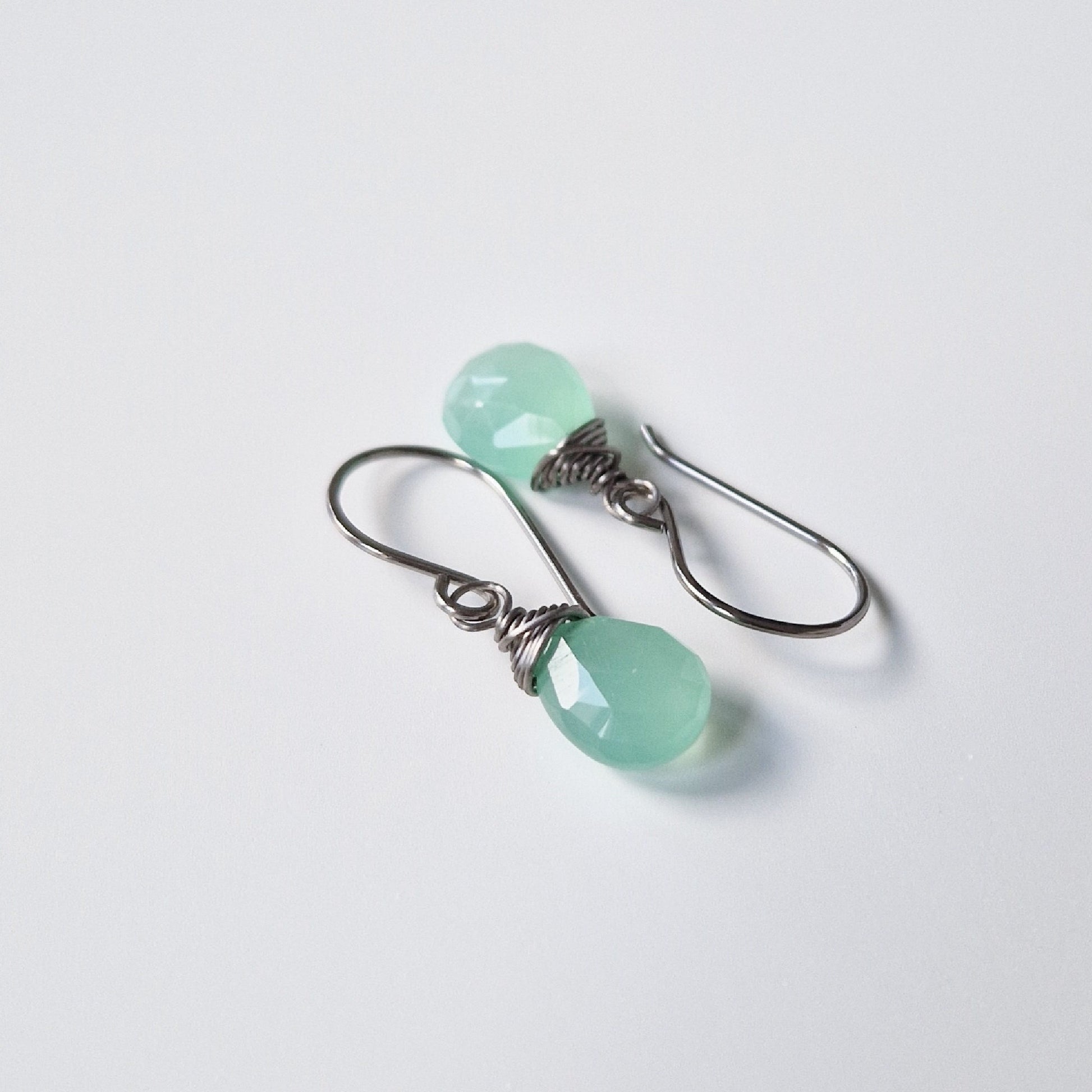 Mint Green Chalcedony Titanium Earrings