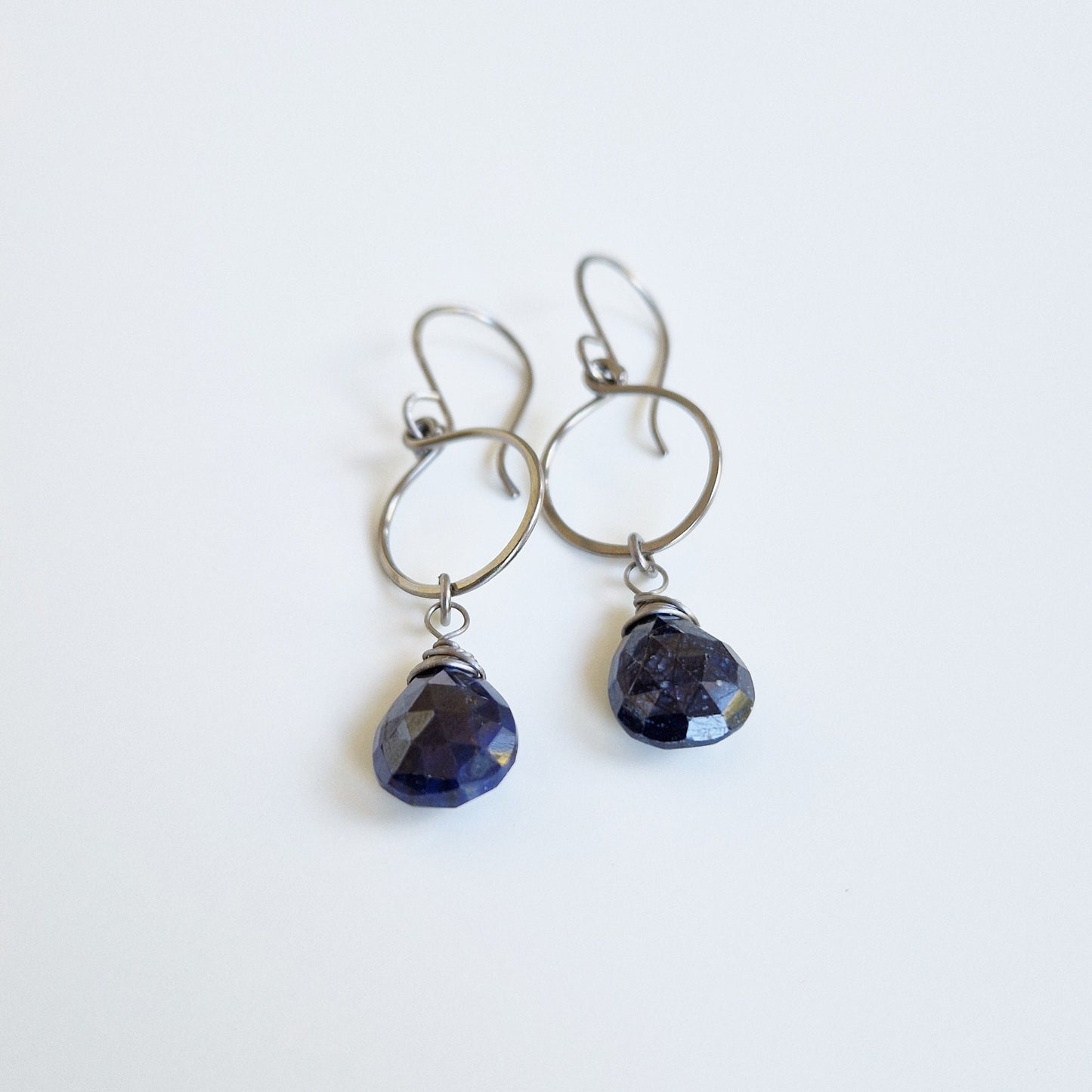 Lapis Lazuli Dangle Hoop Titanium Earrings