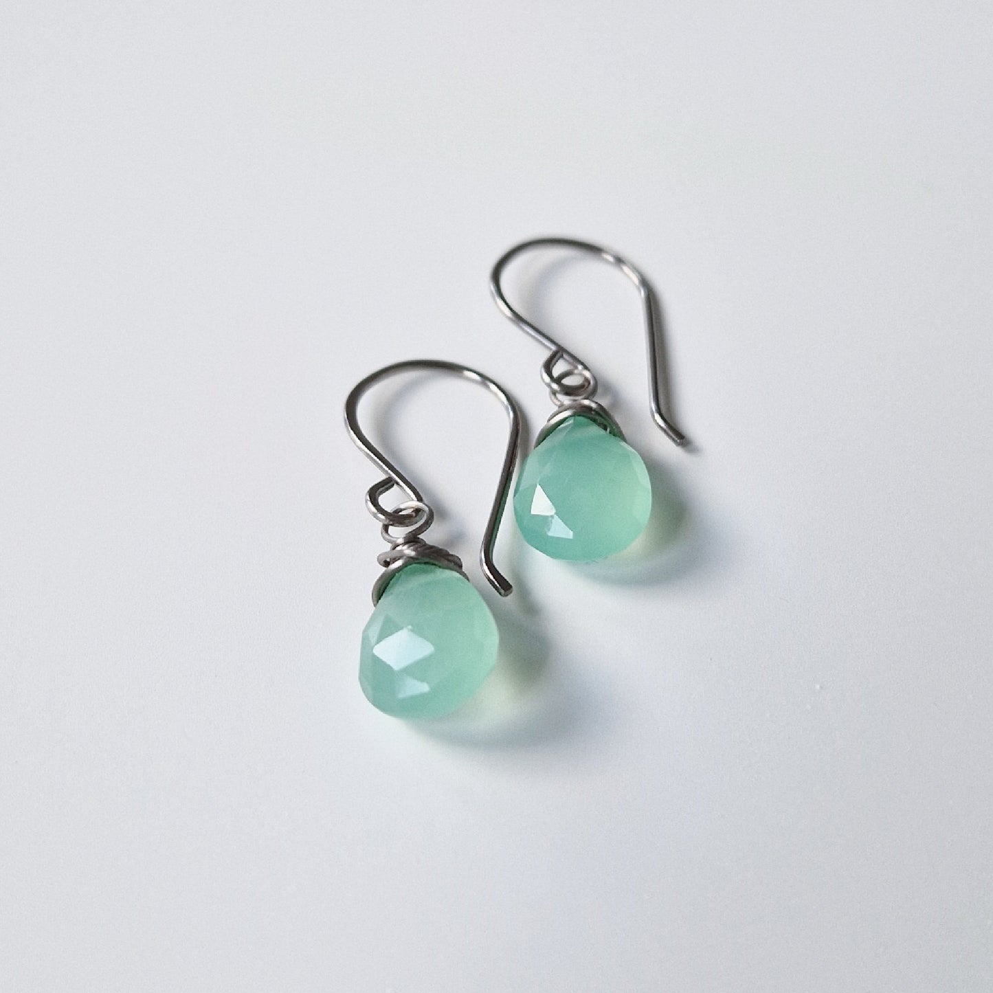 Mint Green Chalcedony Titanium Earrings