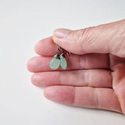 Mint Green Chalcedony Titanium Earrings