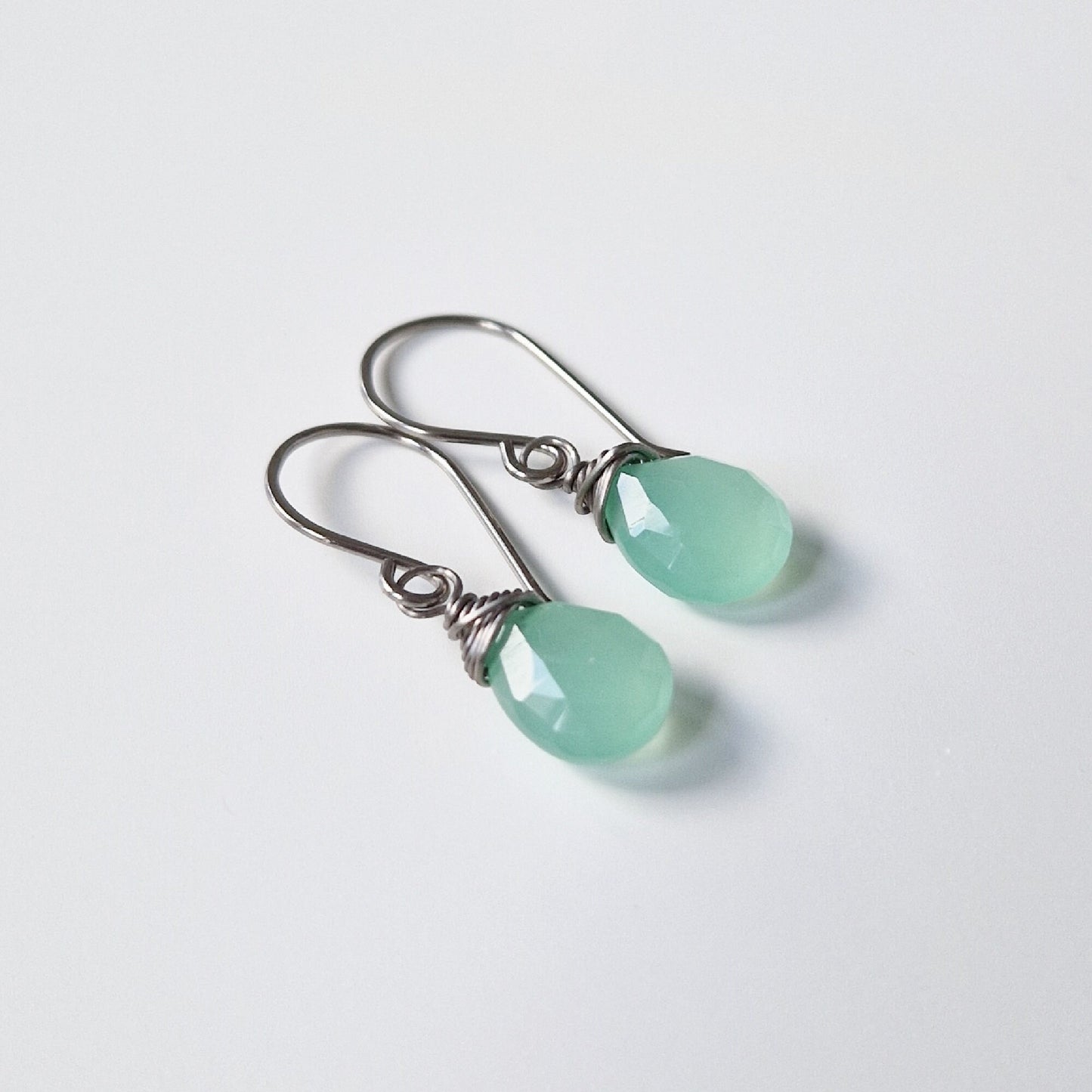 Mint Green Chalcedony Titanium Earrings