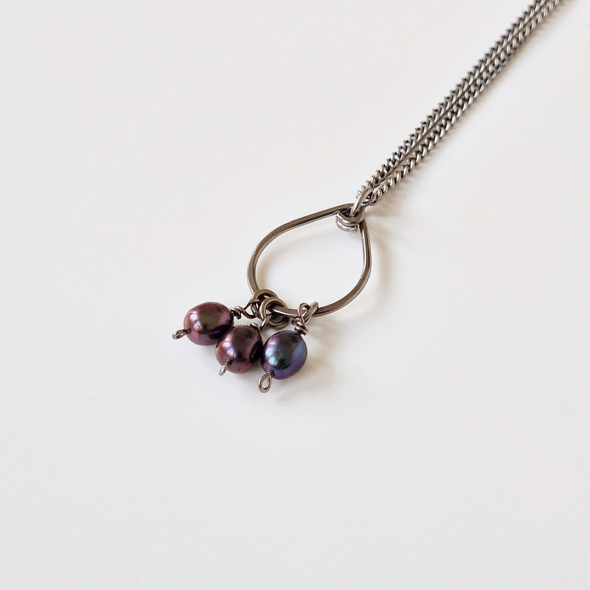 Titanium Teardrop Necklace with Black Pearls