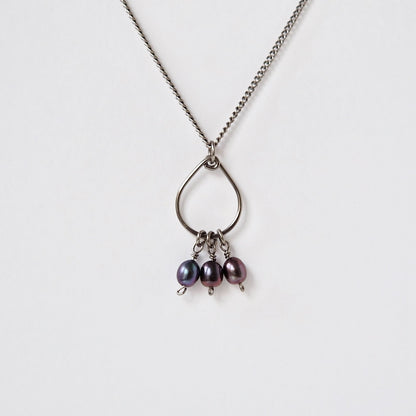 Titanium Teardrop Necklace with Black Pearls