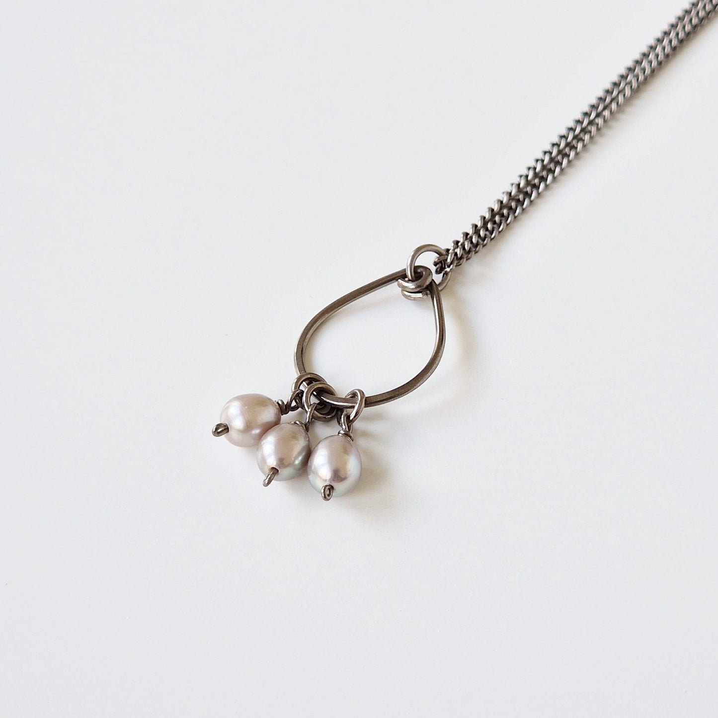 Titanium Teardrop Necklace with Gray Pearls