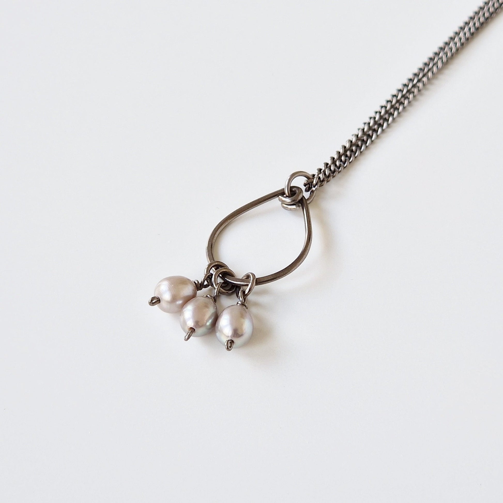 Titanium Teardrop Necklace with Gray Pearls