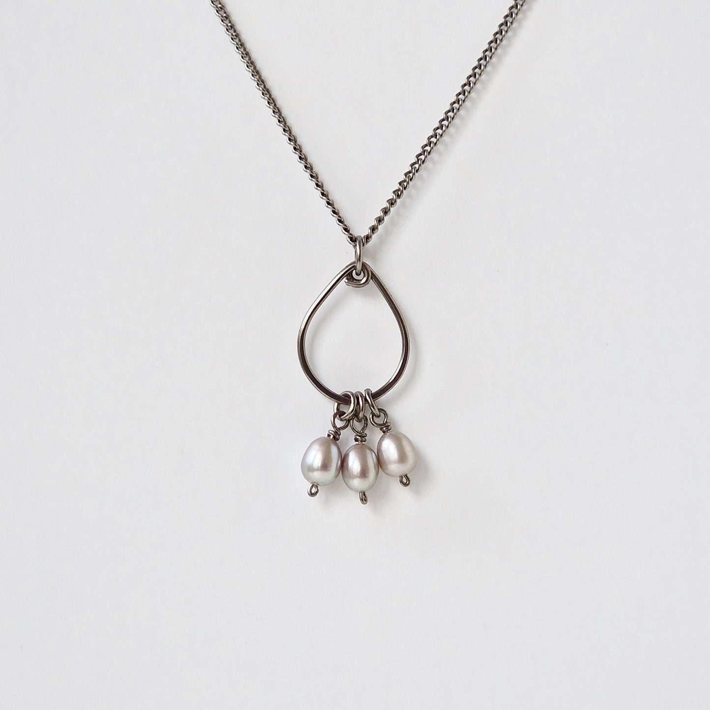 Titanium Teardrop Necklace with Gray Pearls