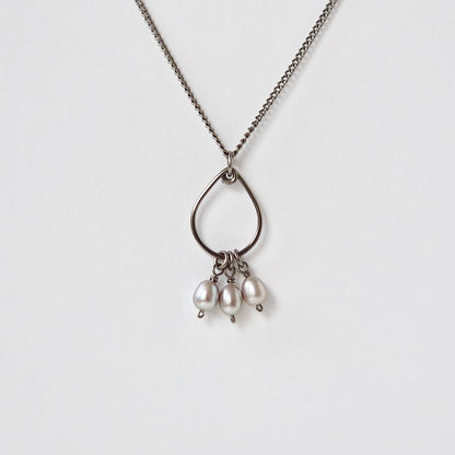 Titanium Teardrop Necklace with Gray Pearls