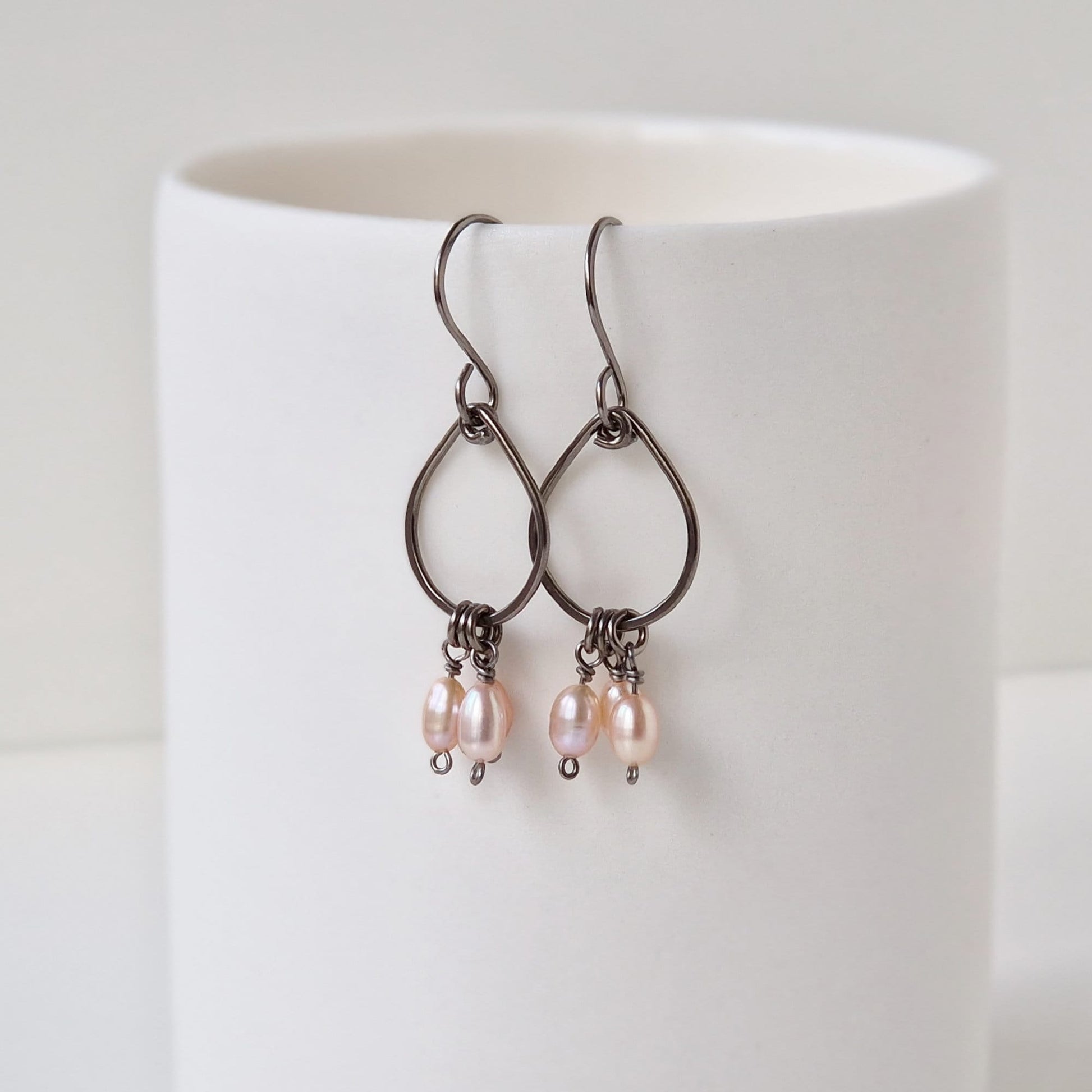 Hypoallergenic Teardrop Earrings with Pink Pearls