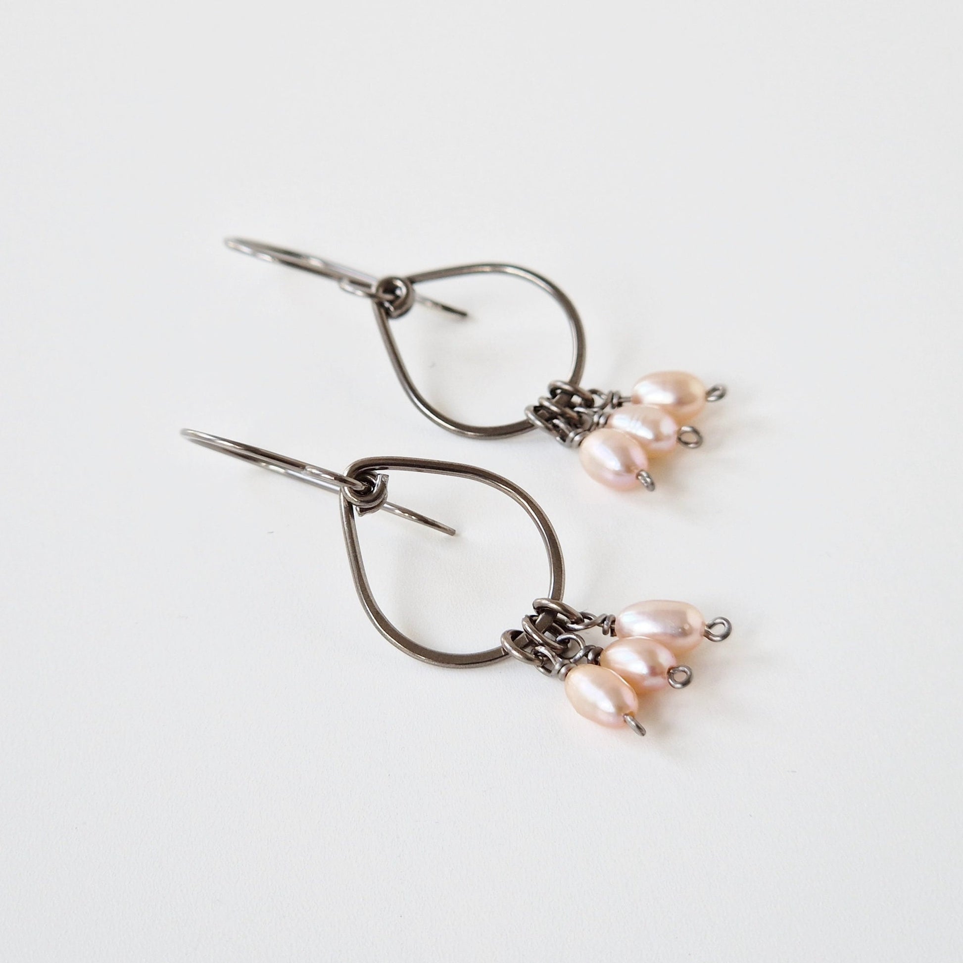 Hypoallergenic Teardrop Earrings with Pink Pearls
