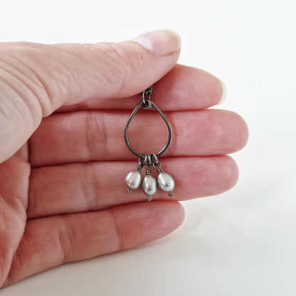 Titanium Teardrop Necklace with Gray Pearls
