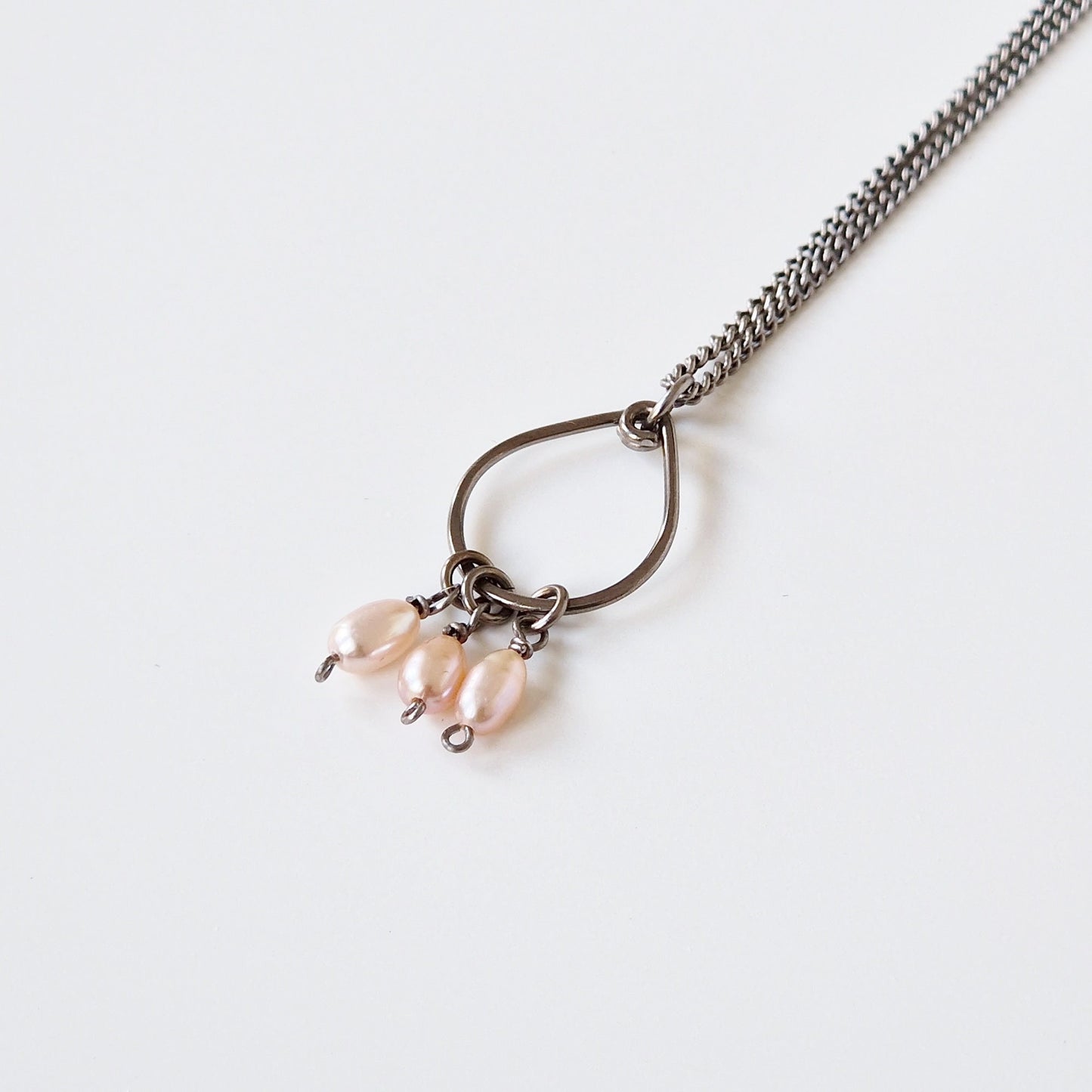 Titanium Teardrop Necklace with Pink Pearls