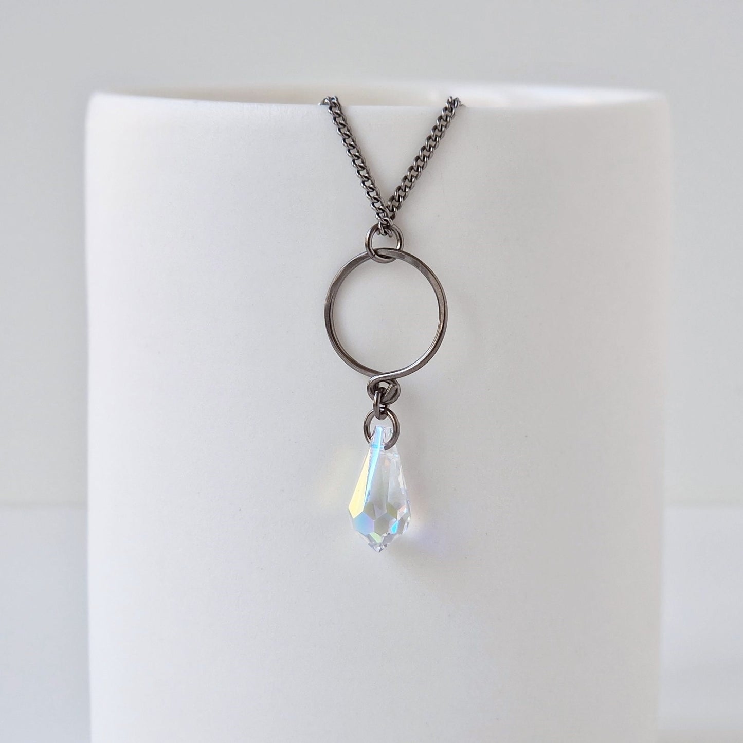 Aurora Borealis Crystal Teardrop Titanium Necklace