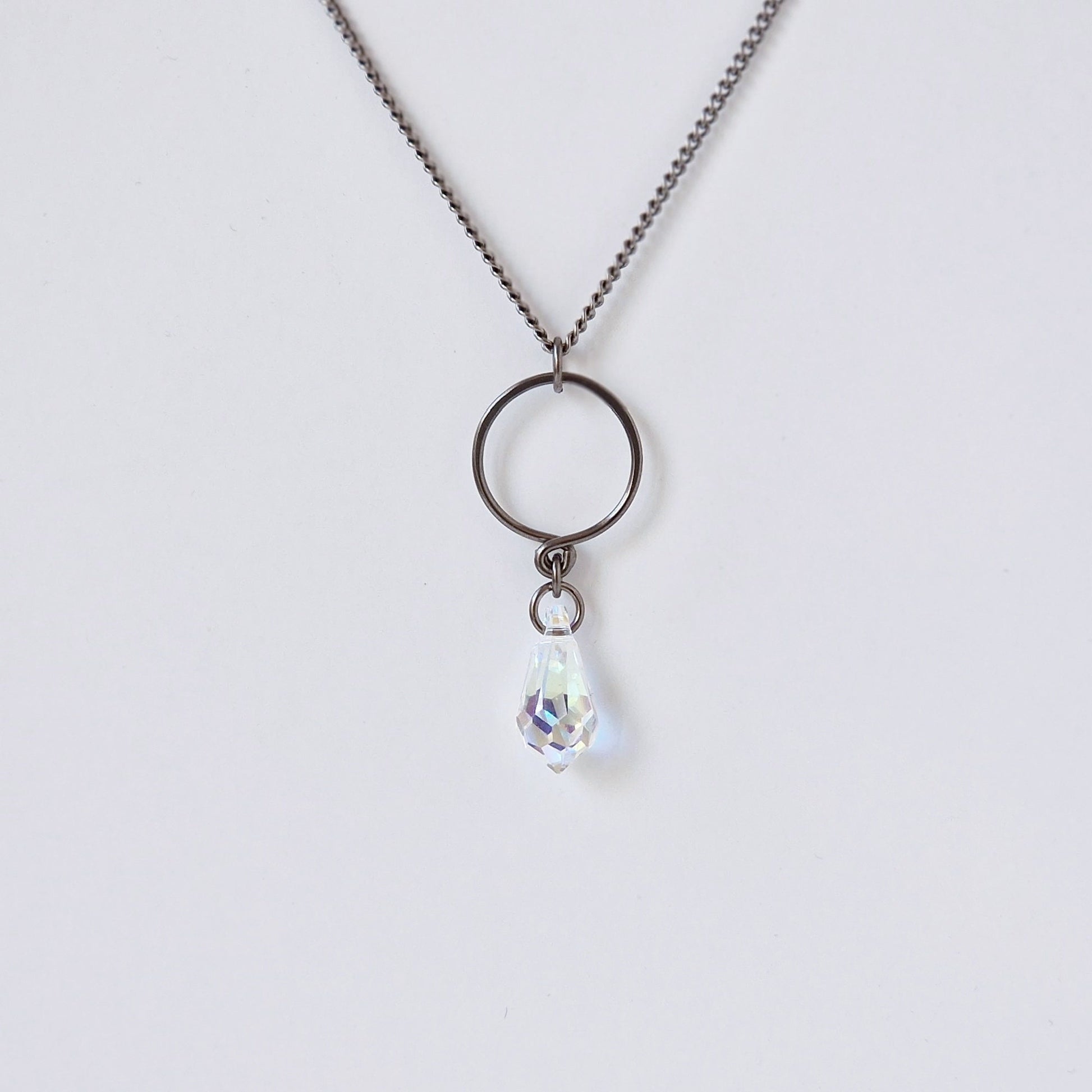 Aurora Borealis Crystal Teardrop Titanium Necklace