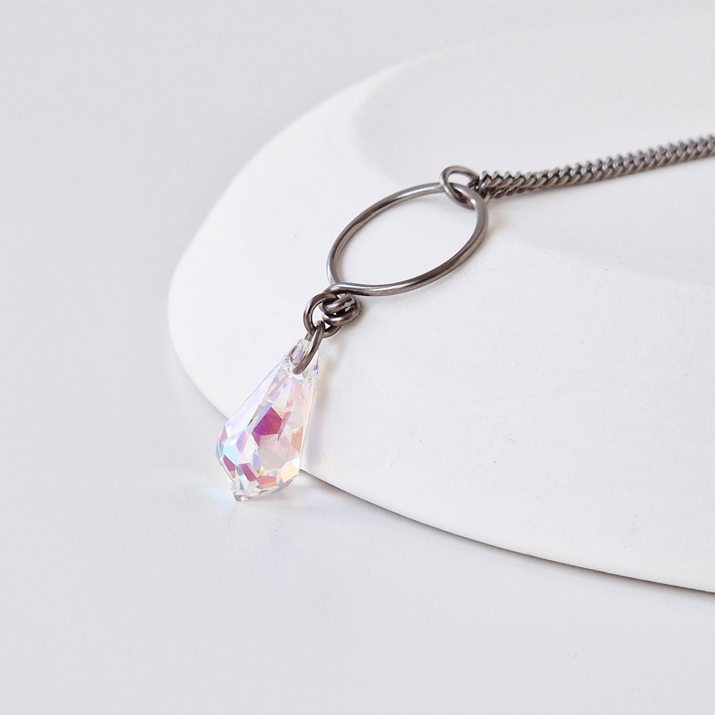 Aurora Borealis Crystal Teardrop Titanium Necklace