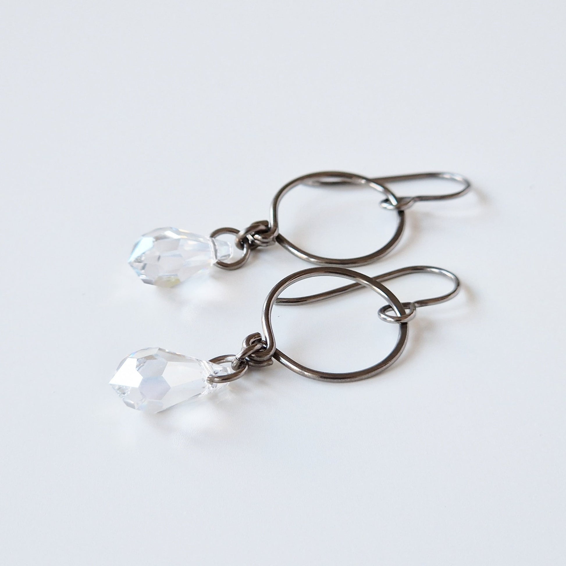 Crystal Shimmer Teardrop Titanium Earrings