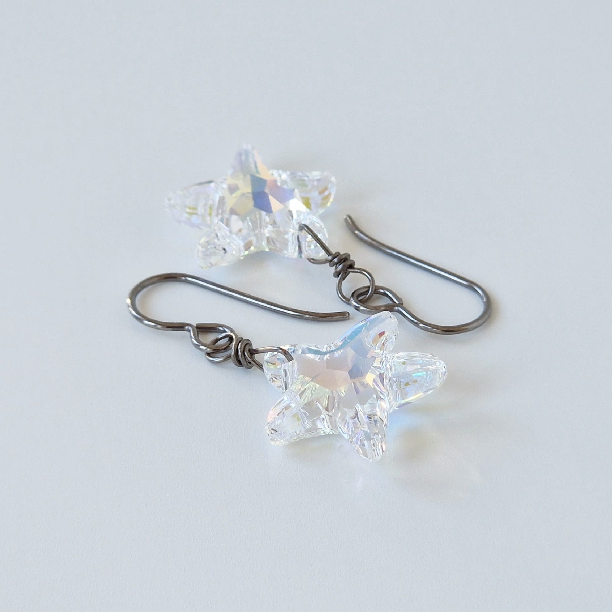 Aurora Borealis Crystal Starfish Titanium Earrings