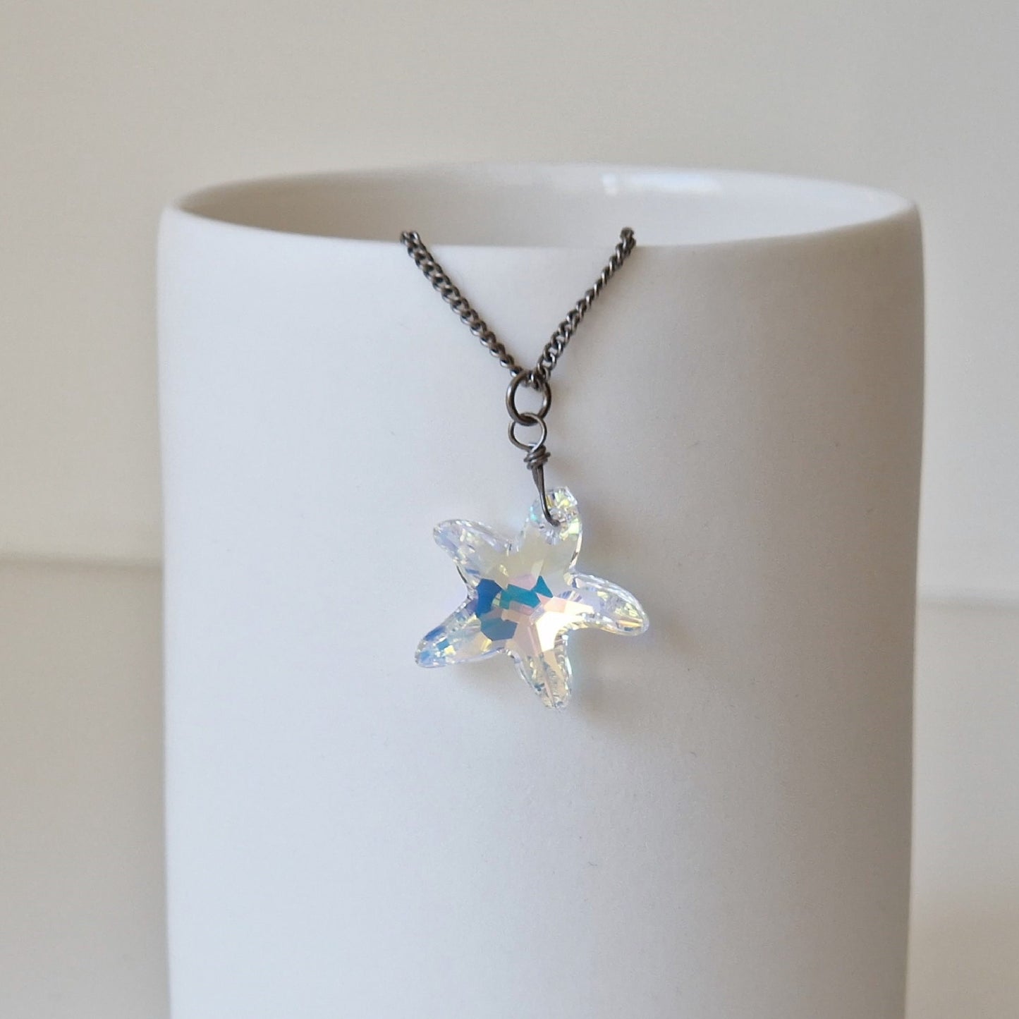 Aurora Borealis Starfish Crystal Titanium Necklace