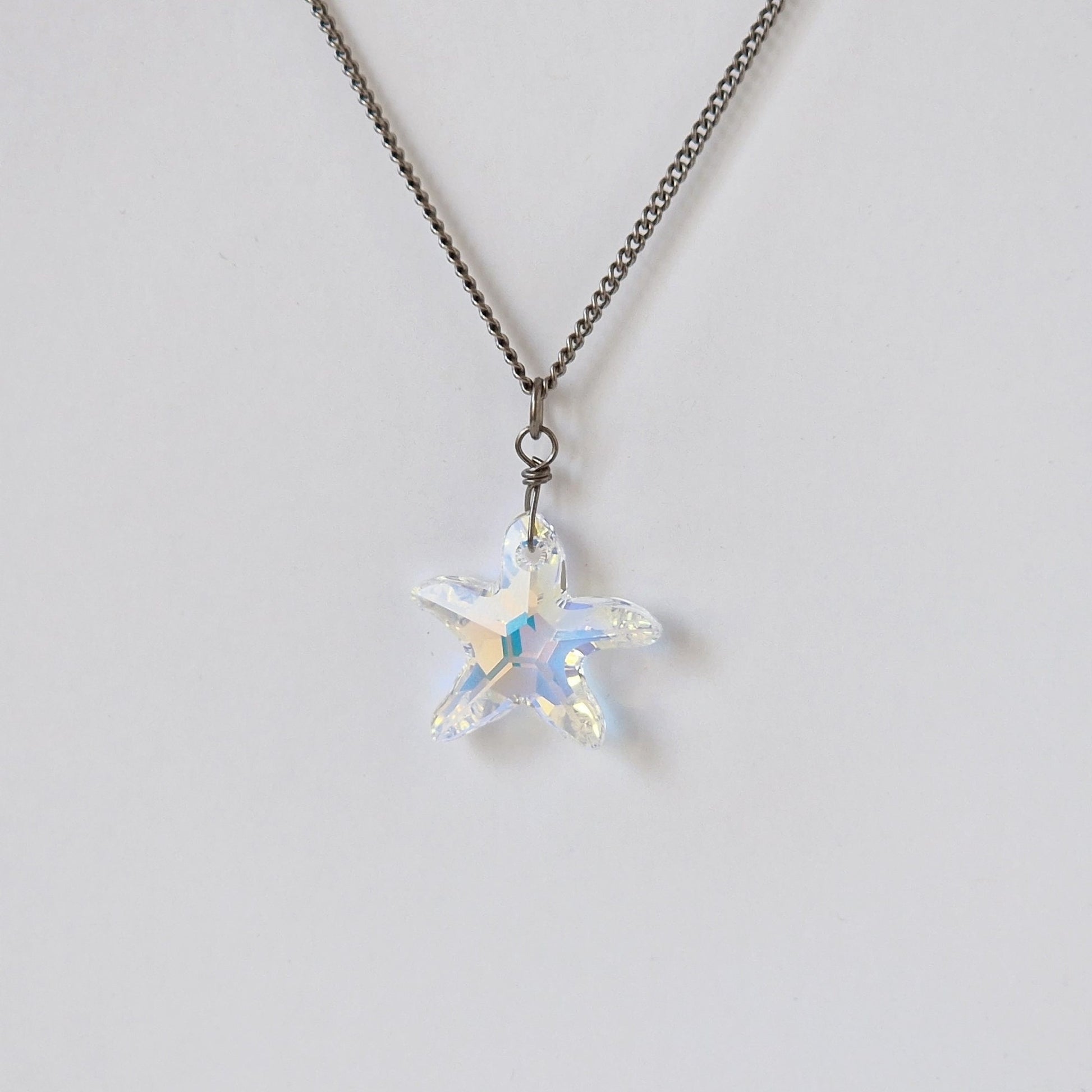 Aurora Borealis Starfish Crystal Titanium Necklace