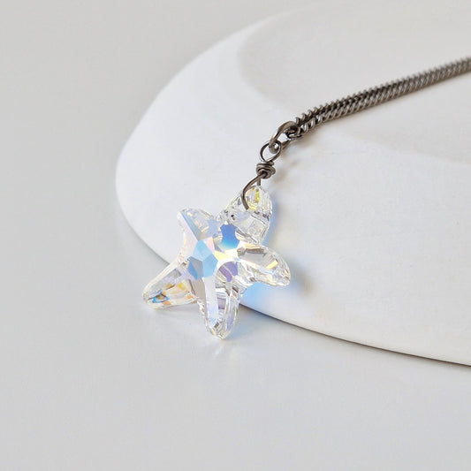 Aurora Borealis Starfish Crystal Titanium Necklace