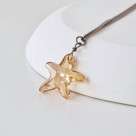 Golden Shadow Starfish Crystal Titanium Necklace