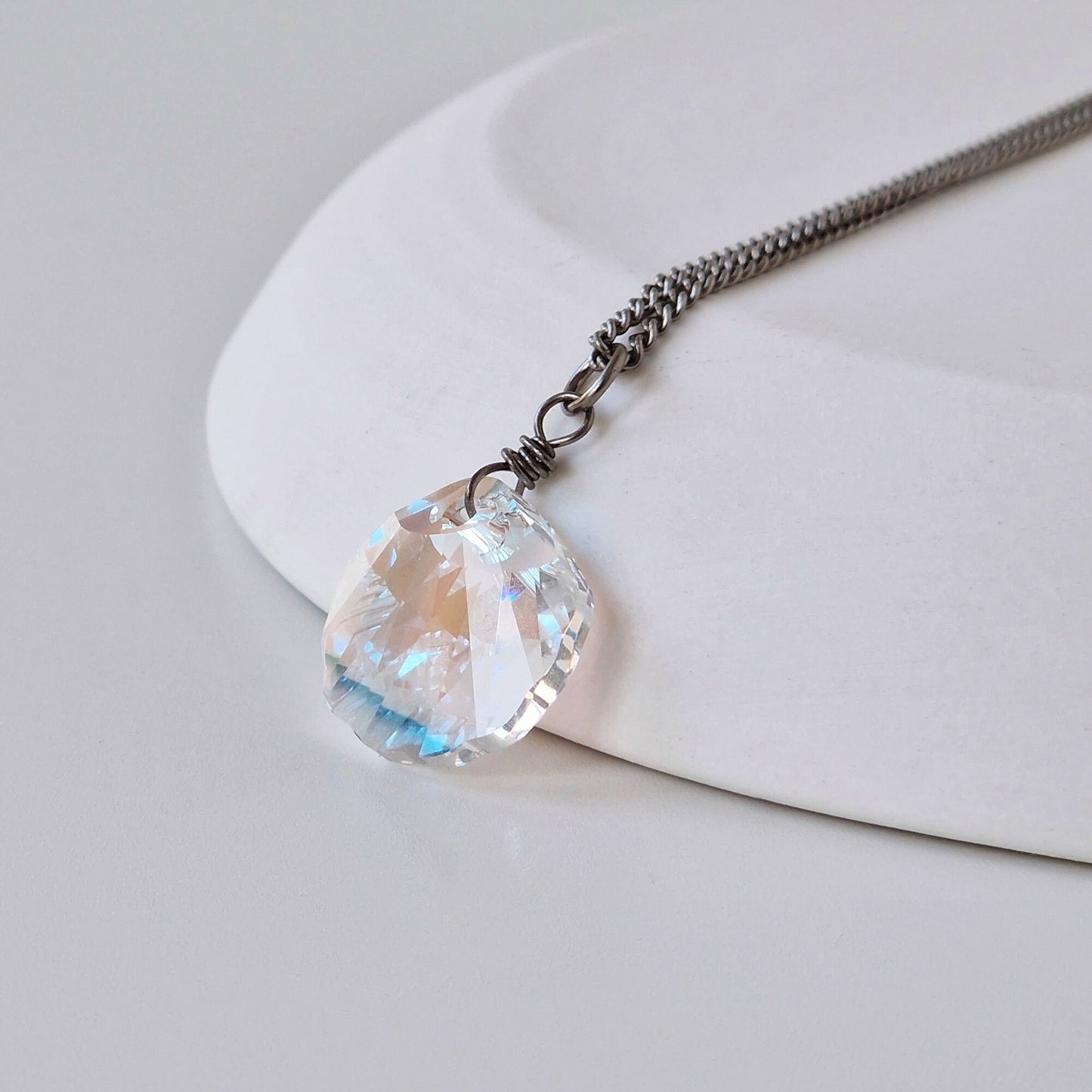 Aurora Borealis Shell Crystal Titanium Necklace