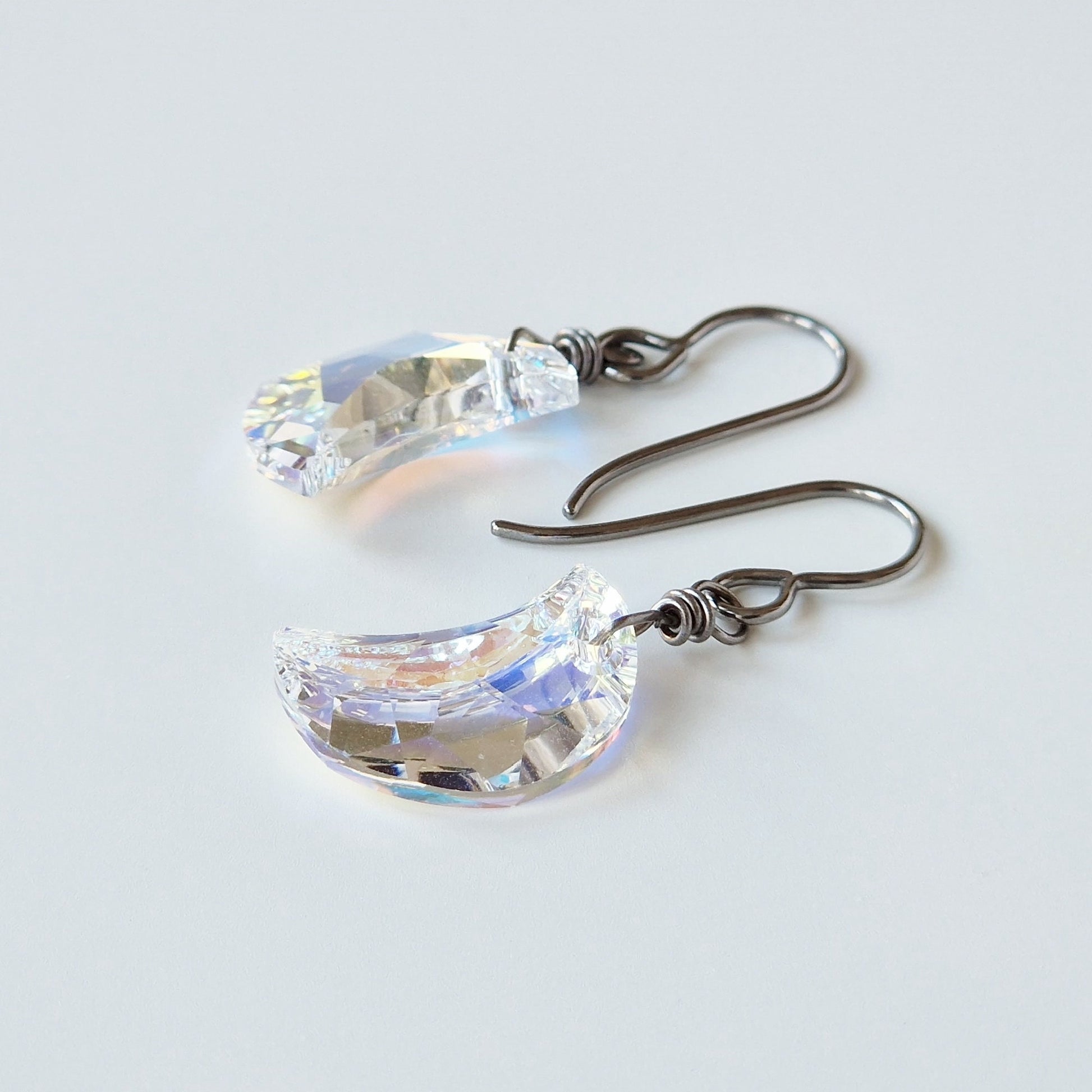 Aurora Borealis Crystal Moon Titanium Earrings