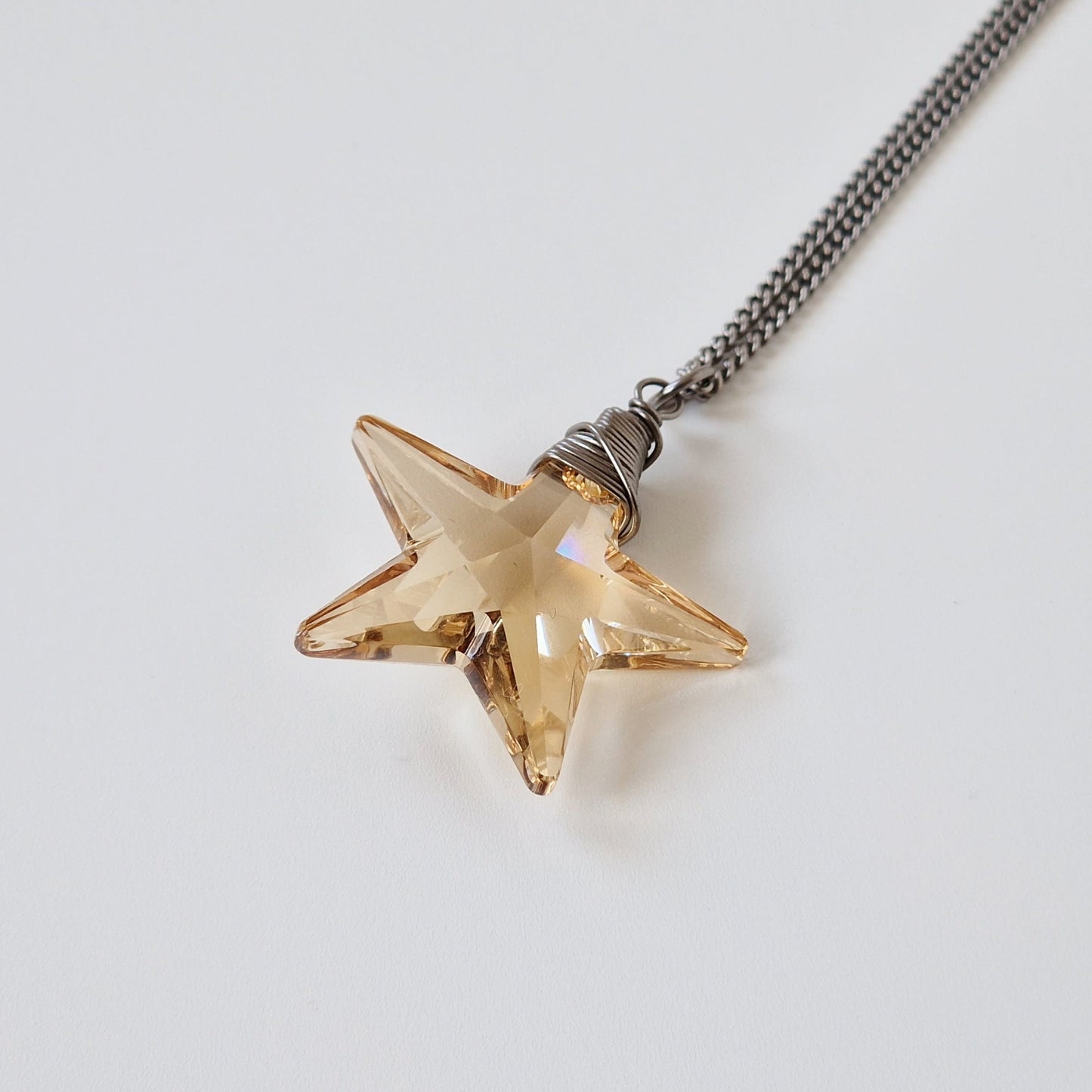 Golden Shadow Star Crystal Titanium Necklace